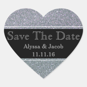 Faux Silver Glitter Wedding Save the Date Hart Sticker