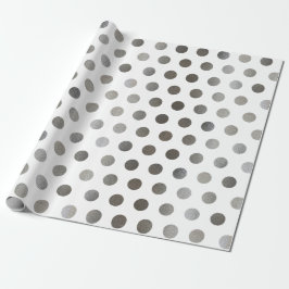 Faux Silver Glitter & White Medium Polka Dot. Cadeaupapier