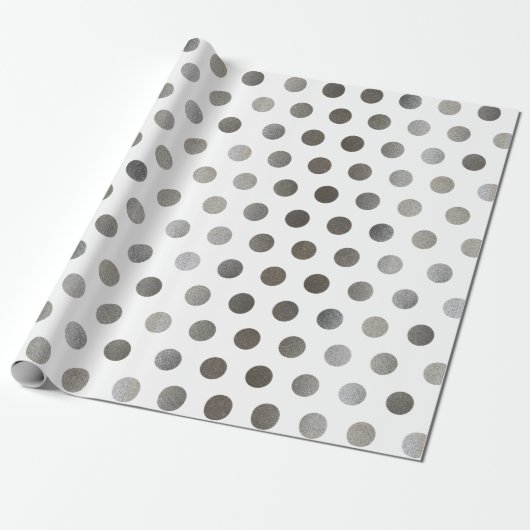 Faux Silver Glitter & White Medium Polka Dot. Cadeaupapier (Uitgerold)