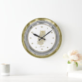 Faux Silver & Gold Border Gold Owl Grote Klok (Huis)