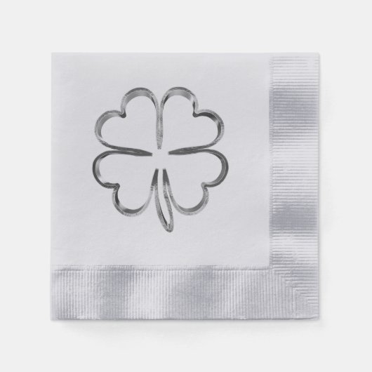 Faux Silver Grey Clover Good Luck Servet (Voorkant)