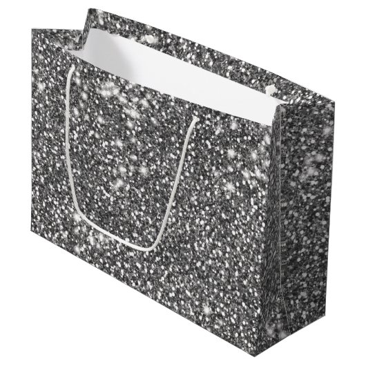 Faux Silver Grey Glitter Texture Let op design Groot Cadeauzakje (Voorkant Gekanteld)