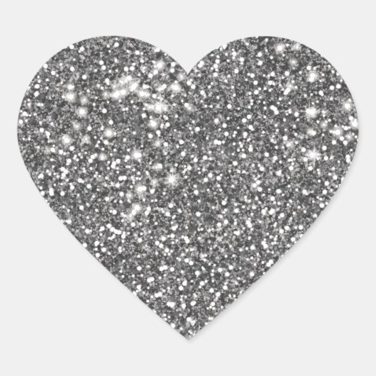 Faux Silver Grey Glitter Texture Let op design Hart Sticker (Voorkant)