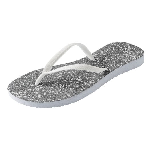 Faux Silver Grey Glitter Texture Let op design Teenslippers (Schuin)