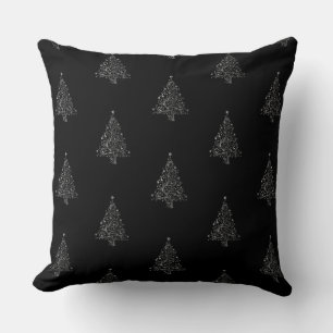 Faux Silver Grey Kerstmis Pattern Black Kussen