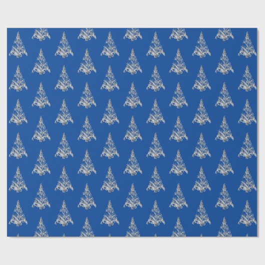 Faux Silver Grey Kerstmis Pattern Blue Cadeaupapier (Vlak)