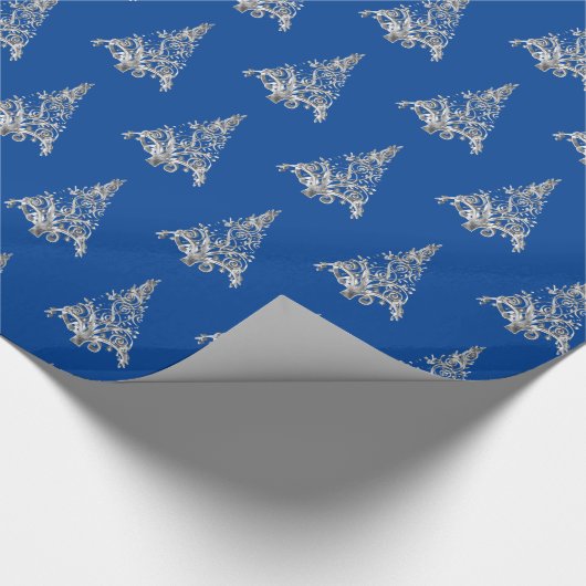 Faux Silver Grey Kerstmis Pattern Blue Cadeaupapier (Hoek)