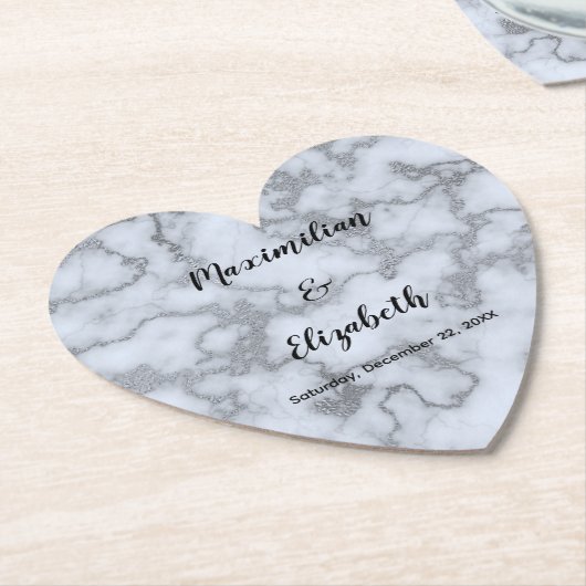 Faux Silver Grey Marble-Silver Bruiloft Jubileum Kartonnen Onderzetters (Gekanteld)