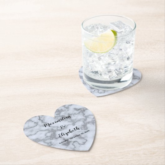 Faux Silver Grey Marble-Silver Bruiloft Jubileum Kartonnen Onderzetters (Insitu)