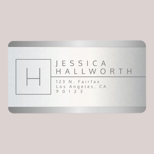 Faux Silver & Grey Monogrammed Return Address Etiket