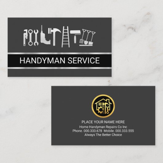 Faux Silver Handyman Tools Layer Visitekaartje (Voorkant / Achterkant)