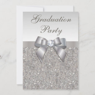 Faux Silver Jewels Bow Girls Graduparty Kaart