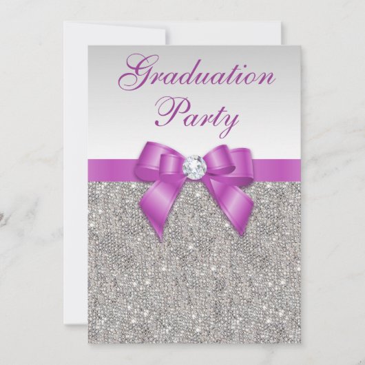 Faux Silver Jewels Radiant Orchid Graduparty Kaart (Voorkant)