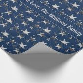 Faux Silver kerststerren Pattern Blue Cadeaupapier (Hoek)