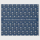 Faux Silver kerststerren Pattern Blue Cadeaupapier (Vlak)
