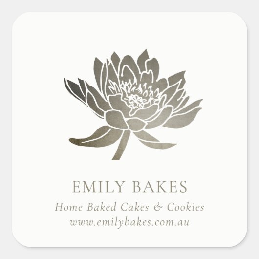 FAUX SILVER LOTUS FLORAL BUSINESS PROFESSIONES VIERKANTE STICKER (Voorkant)
