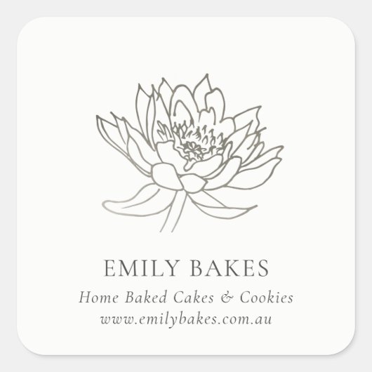 FAUX SILVER LOTUS FLORAL BUSINESS PROFESSIONES VIERKANTE STICKER (Voorkant)