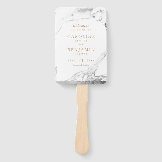 Faux Silver Marble luxe modern trouwprogramma Handwaaier (Voorkant)