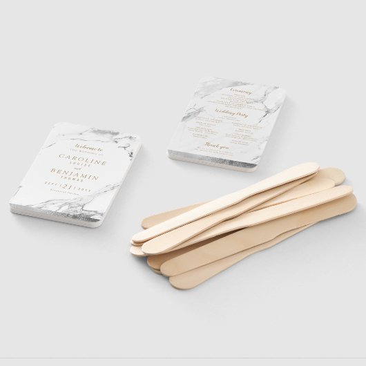 Faux Silver Marble luxe modern trouwprogramma Handwaaier (Niet-gemonteerd)