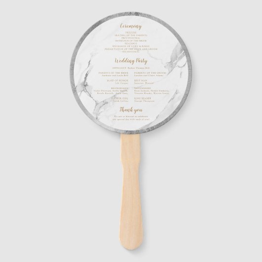 Faux Silver Marble luxe modern trouwprogramma Handwaaier (Achterkant)