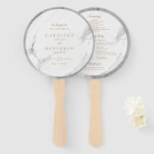 Faux Silver Marble luxe modern trouwprogramma Handwaaier (Voorkant en achterkant)