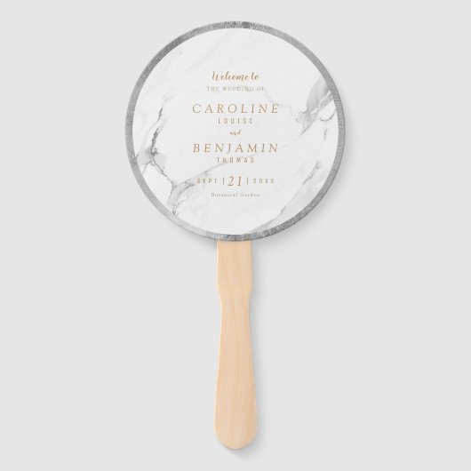 Faux Silver Marble luxe modern trouwprogramma Handwaaier (Voorkant)