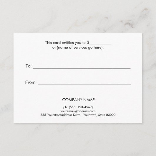 Faux Silver Marble Spa en Salon Gift Certificate (Achterkant)