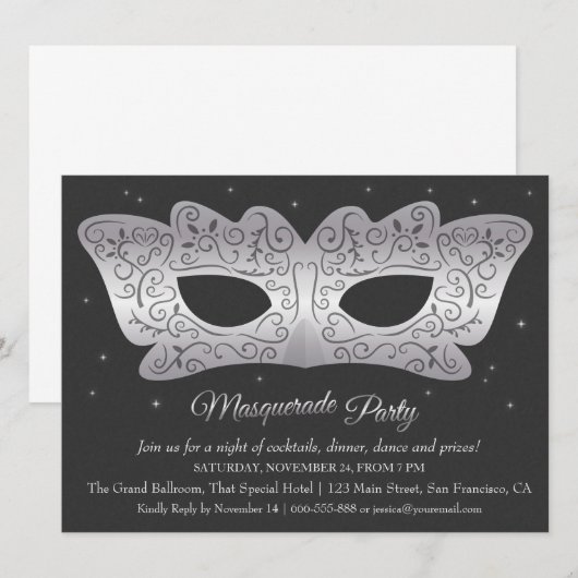 Faux Silver Mask Masquerade Party Uitnodigingen (Voorkant / Achterkant)