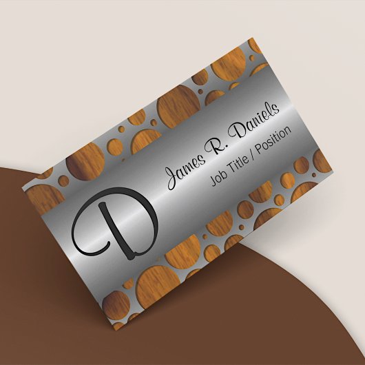 Faux Silver Metal Modern Trendy Wood Grain Patroon Visitekaartje