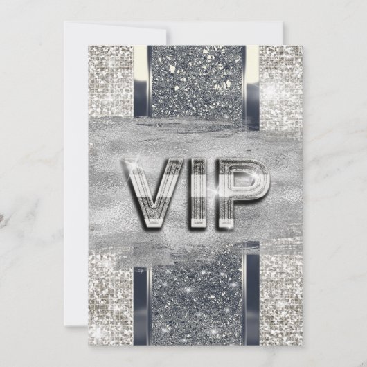 Faux Silver Metallic Bling VIP Party Uitnodiging (Voorkant)