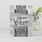 Faux Silver Metallic Bling VIP Party Uitnodiging (Staand voorkant)