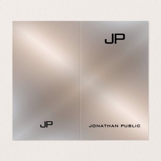 Faux Silver Metallic look Elegant Modern Monogram Visitekaartje (Buitenkant ongevouwen)