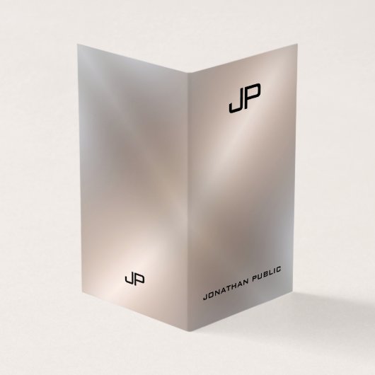 Faux Silver Metallic look Elegant Modern Monogram Visitekaartje (Buitenkant)