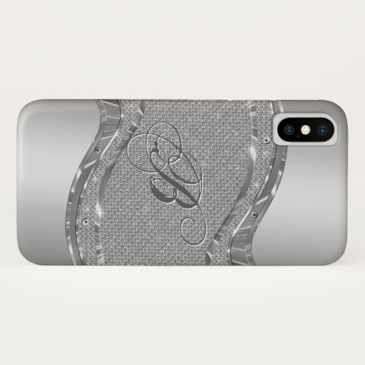 Faux Silver Metallic look met diamantaccenten Case-Mate iPhone Case (Achterkant (horizontaal))