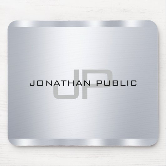 Faux Silver Metallic look Monogramed Sjabloon Muismat (Voorkant)