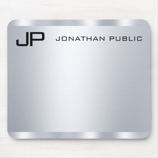 Faux Silver Metallic look Monogrammed aanpassen Muismat (Voorkant)