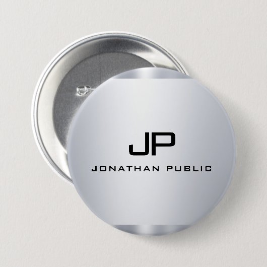 Faux Silver Metallic look Sjabloon Monogram rendy Ronde Button 7,6 Cm (Voorkant /achterkant)
