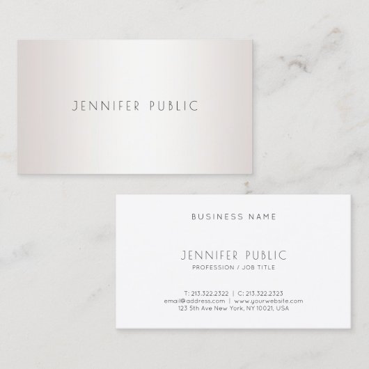 Faux Silver Modern Elegant Minimalist Sjabloon Top Visitekaartje (Voorkant / Achterkant)