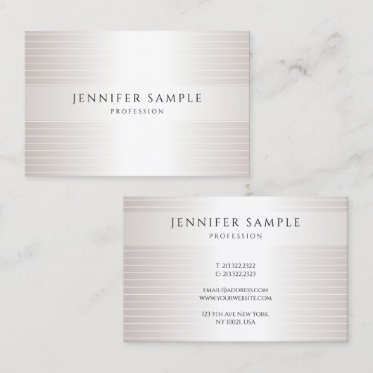 Faux Silver Modern Simple Elegant Trendy Sjabloon Visitekaartje (Voorkant / Achterkant)