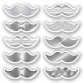 Faux Silver Mustaches Mustache Set van 10 Stickers (Voorkant)