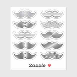 Faux Silver Mustaches Mustache Set van 10 Stickers