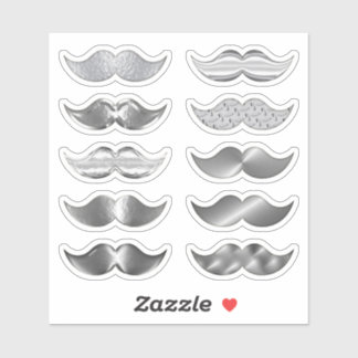 Faux Silver Mustaches Mustache Set van 10 Stickers