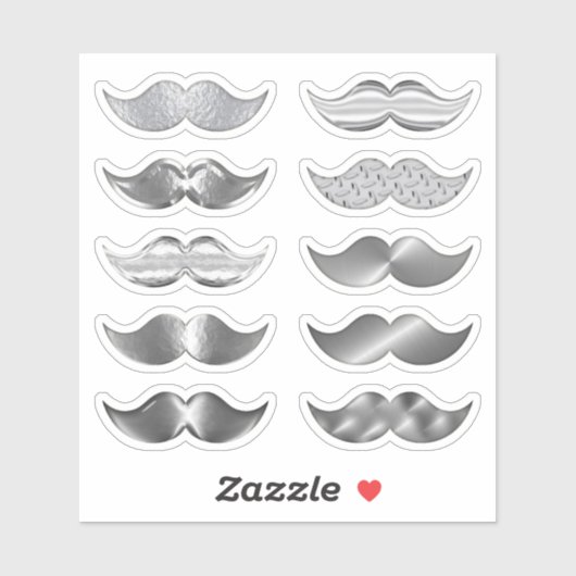 Faux Silver Mustaches Mustache Set van 10 Stickers (Vel)