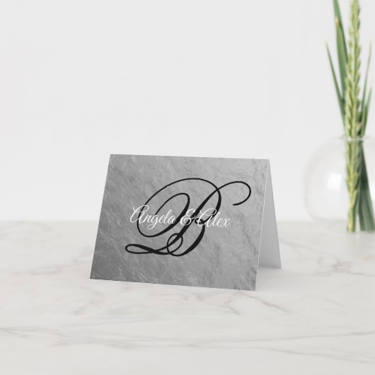 Faux Silver Nugget Foil Fancy Script Monogram Bedankkaart (Voorkant)