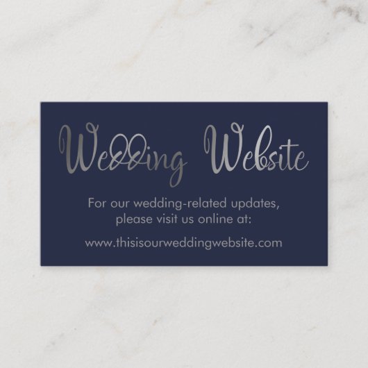 Faux Silver op Navy Wedding Website Insert Kaart (Voorkant)