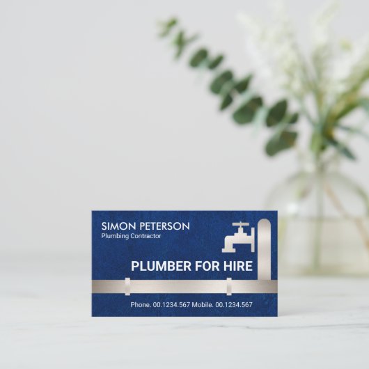 Faux Silver Pipes Faucet Blue Water Grunge Plumber Visitekaartje (Staand voorkant)