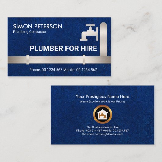 Faux Silver Pipes Faucet Blue Water Grunge Plumber Visitekaartje (Voorkant / Achterkant)