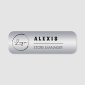 Faux Silver Retro Company Zakelijke Logo Naamplaatje (Voorkant)