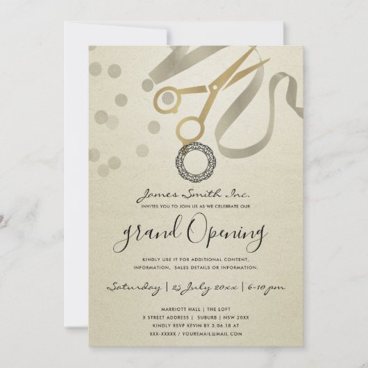 FAUX SILVER RIBBON CUTTING GRAND OPENEN INVITE (Voorkant)