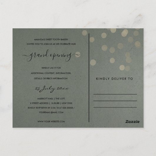 FAUX SILVER RIBBON CUTTING GRAND OPENEN INVITE BRIEFKAART (Achterkant)